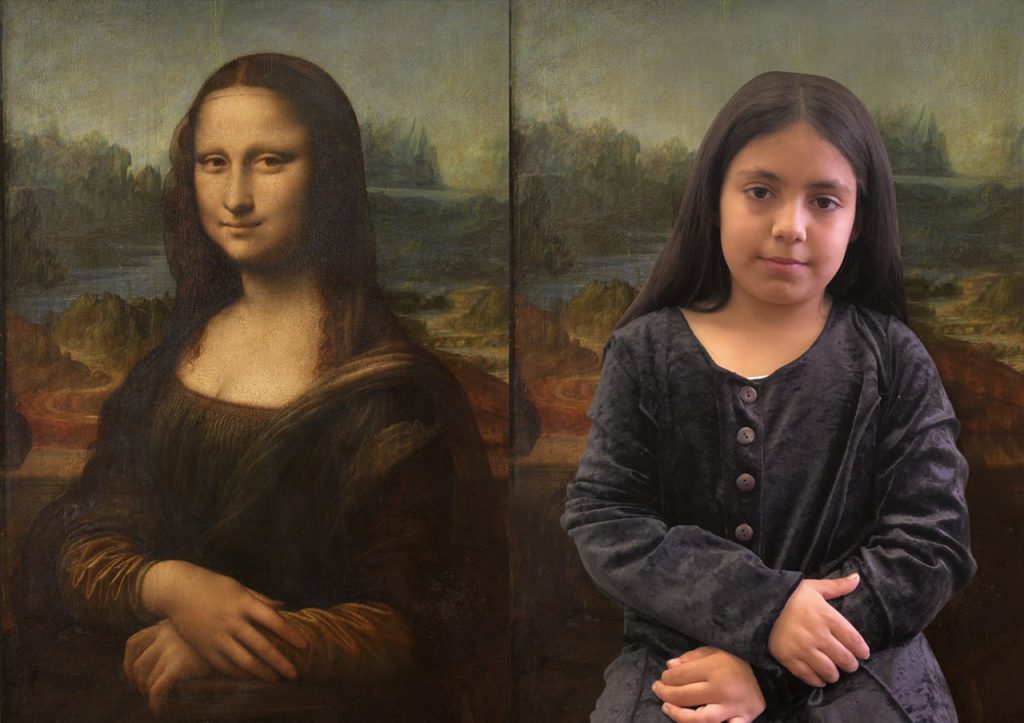 Aluna representa pintura de Leonardo Da Vinci.