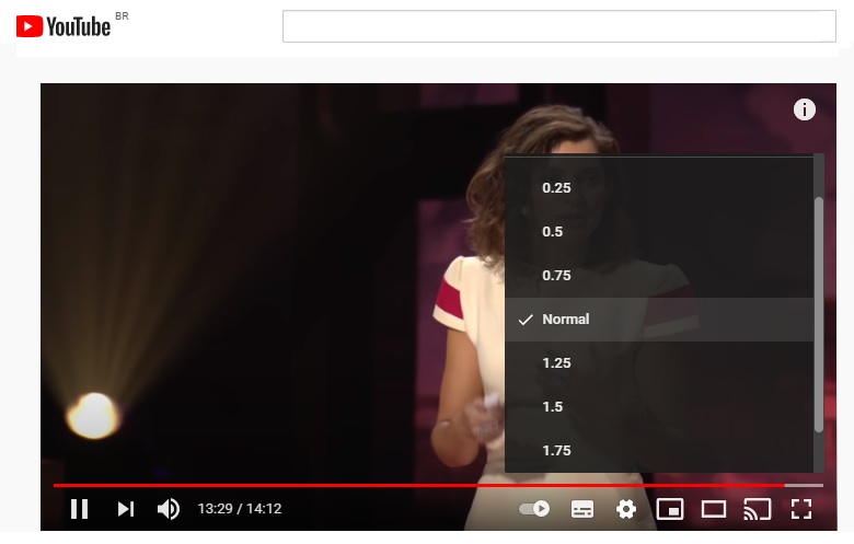 YouTube permite que velocidade dos vídeos seja acelerada ou diminuída, a gosto do usuário.